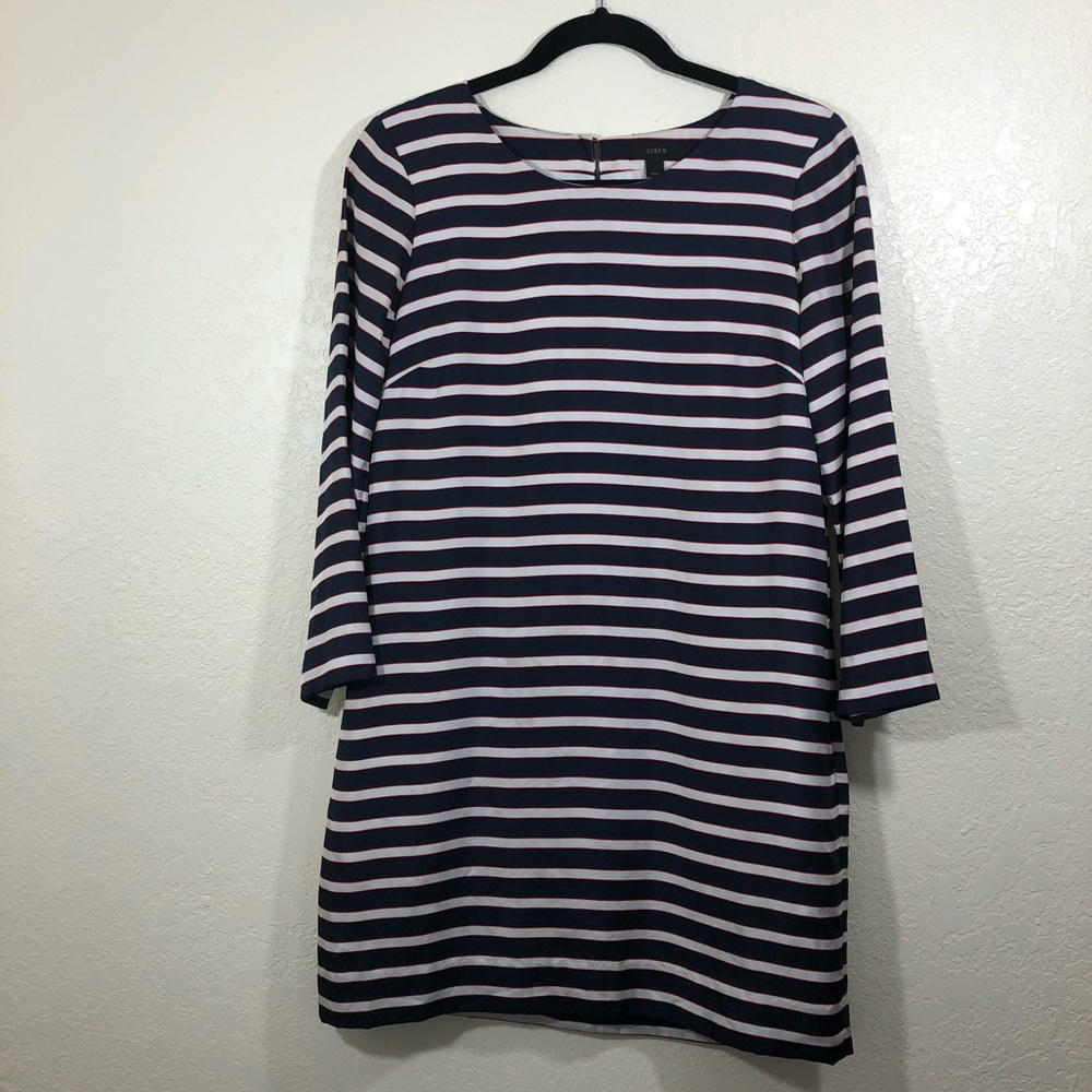 J.Crew Jules dress in stripe silk twill 3/4 sleeve